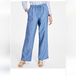 Charter club Luxury blue linen Drawstring-Waist Pants Size XL fit 1x